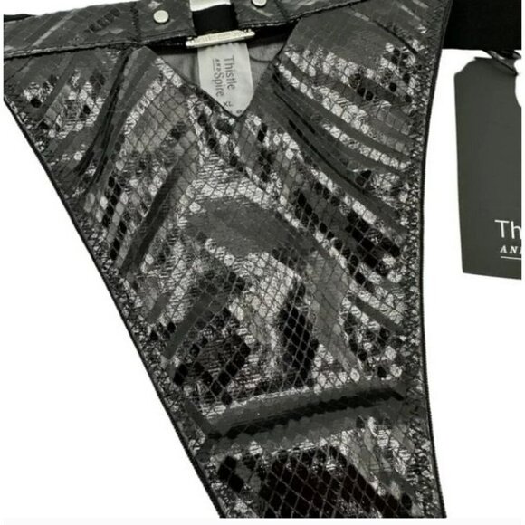 Thistle And Spire Chambers Thong Vegan Leather Snakeskin Pattern Black XL NWT - Picture 3 of 6